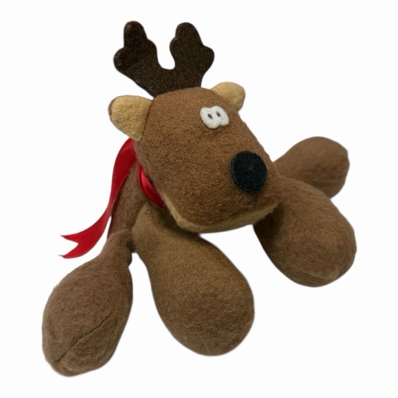 Hallmark Rodney Reindeer Plush Beanbag Stuffed Animal Christmas Red Scarf 1980s - Picture 3 of 10